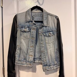 Aritzia (Talula) Denim Jacket with Black Leather Sleeves